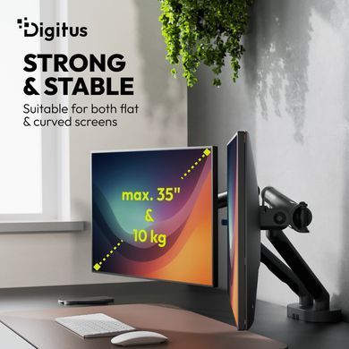 Кріплення DIGITUS Dual Monitor Clamp, 2 x до 35"/10кг, з нахилом, поворотом, чорне (DA-90471) [115004]