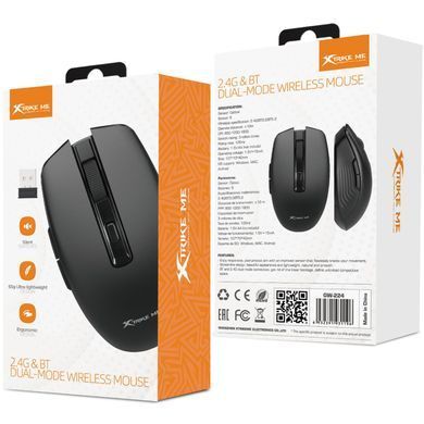Мишка XTRIKE ME GW-224, бездротова Bluetooth+2.4G 1600dpi., 6кн., Silent, чорна (GW-224BK) [401278]