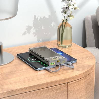 Зовнішній акумулятор HOCO J104 Discovery edition 22.5W fully compatible power bank with cable(10000mAh) Gray (6931474788955) [805550]