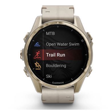 Смарт-годинник Garmin fenix 8 43mm, AMOLED, Saph, SftGldSS/FogGryLeatherBnd, Excl, GPS (010-02903-40) [715917]