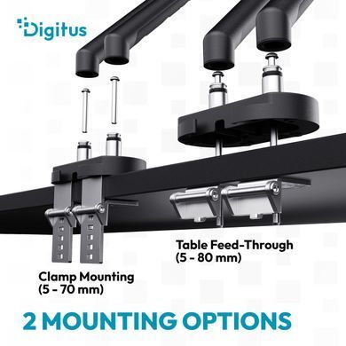Кріплення DIGITUS Dual Monitor Clamp, 2 x до 35"/10кг, з нахилом, поворотом, чорне (DA-90471) [115004]