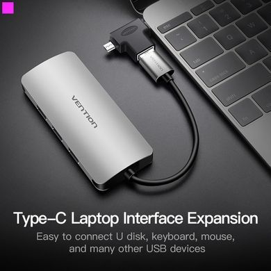 Адаптер Vention USB - USB Type-C + micro USB V 3.0 (F/M) Black (CDIB0) [603690]