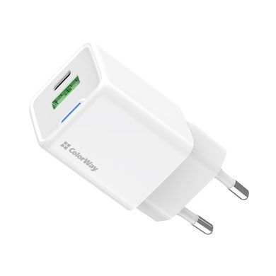 Мережевий зарядний пристрій ColorWay GaN Mini 35W PD Port PPS USB (Type-C PD + USB QC4.0) White (CW-CHS055PD-WT) [603366]