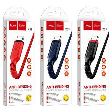 Кабель HOCO X59 USB to Type-C 3A, 1m, nylon, TPE connectors, Black (6931474744920) [804349]