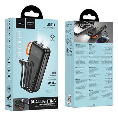Зовнішній акумулятор HOCO J151A Spirit dual lighting four-cable power bank(20000mAh) (6942007653374) [806283]