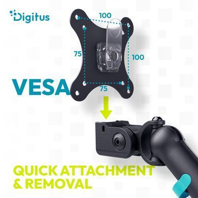 Кріплення DIGITUS Dual Monitor Clamp, 2 x до 35"/10кг, з нахилом, поворотом, чорне (DA-90471) [115004]