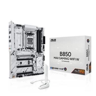 Материнcька плата ASUS B850 MAX GAMING WIFI W sAM5 B850 4xDDR5 M.2 HDMI DP Wi-Fi BT ATX білий (90MB1M10-M0EAY0) [109218]