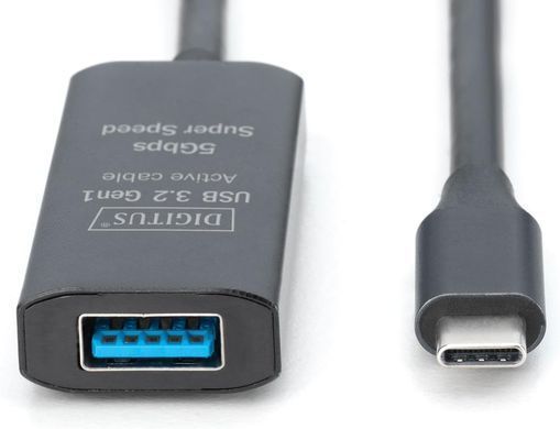 Подовжувач DIGITUS USB 3.2 Gen1 Active Cable 5G, C/M-A/F, 5м, чорний (DA-73110) [108633]