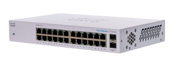 Комутатор Cisco CBS110 24xGE, 2x1G SFP Shared, Unmanaged (CBS110-24T-EU) [105087]
