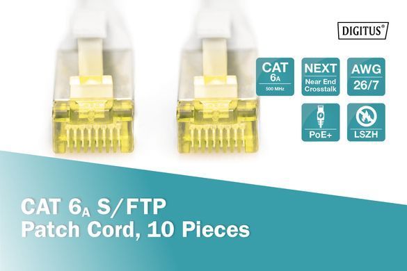 Патч-корд DIGITUS CAT 6a S-FTP, 0,5м, AWG 26/7, Cu, LSZH, сірий, 10шт. (DK-1644-A-005-10) [109903]
