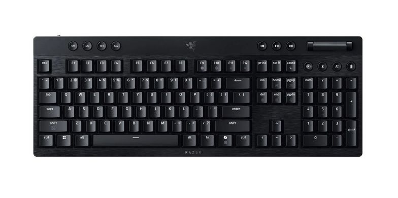 Клавіатура механічна Razer BlackWidow V4 Low-profile HyperSpeed, 104key, Green Switch, USB-A/WL/BT, EN, RGB, чорний (RZ03-05270100-R3M1) [113993]