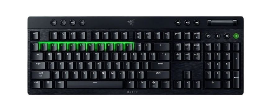 Клавіатура механічна Razer BlackWidow V4 Low-profile HyperSpeed, 104key, Green Switch, USB-A/WL/BT, EN, RGB, чорний (RZ03-05270100-R3M1) [113993]