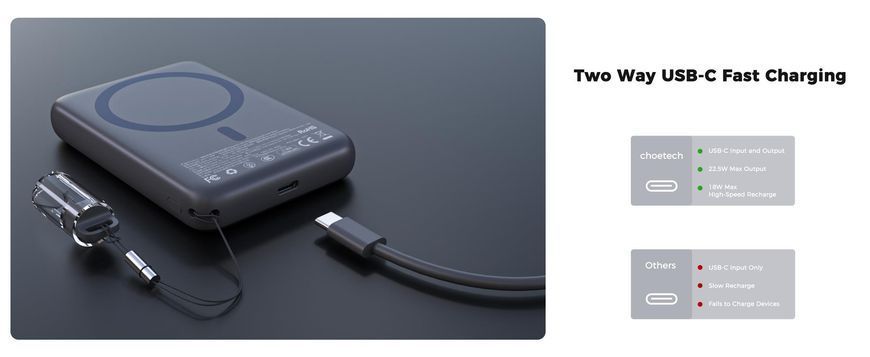 Універсальна мобільна батарея Choetech 10000mAh 22.5W Black (B862) [619607]