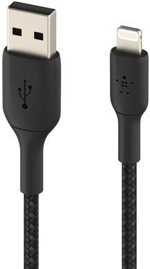 Кабель USB-A > Lightning заряджання/синхронізації Belkin 2м, 12Вт, плетений, чорний (CAA002BT2MBK) [108527]