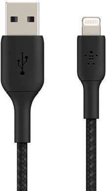 Кабель USB-A > Lightning заряджання/синхронізації Belkin 2м, 12Вт, плетений, чорний (CAA002BT2MBK) [108527]