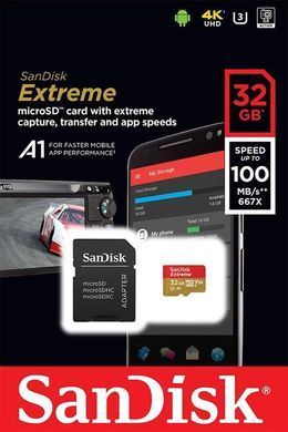 Карта пам`ятi MicroSDHC 32GB UHS-I/U3 Class 10 SanDisk Extreme A1 R100/W60MB/s + SD-adapter (SDSQXAF-032G-GN6MA) [614878]