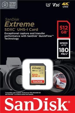 Карта пам'яті SanDisk SD 512GB C10 UHS-I U3 R180/W130MB/s Extreme V30 (SDSDXVV-512G-GNCIN) [108936]
