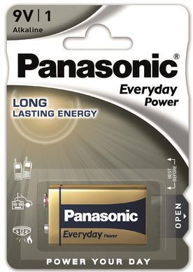 Батарейка Panasonic EVERYDAY POWER лужна 6LR61(6LF22, MN1604, MX1604, Крона) блістер, 1 шт. (6LR61REE/1B) [113417]