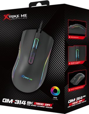 Мишка XTRIKE ME GM-314, ігрова 7200dpi., 7кн., RGB, чорна (GM-314BK) [401279]