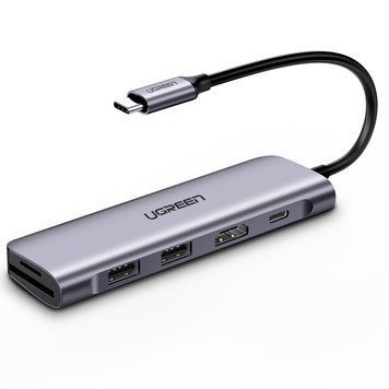 USB-хаб UGREEN USB-C to 2 Ports USB3.0-A Hub + HDMI + TF/SD with PD Power Supply (Space Gray) (UGR-70411) [804418]