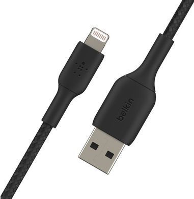 Кабель USB-A > Lightning заряджання/синхронізації Belkin 2м, 12Вт, плетений, чорний (CAA002BT2MBK) [108527]