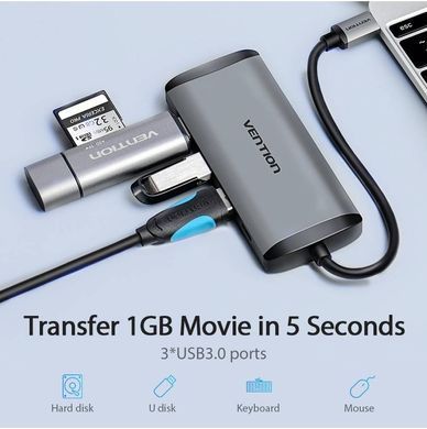 USB-хаб Vention Type-C to HDMI/USB3.0*3/PD Converter 0.15M Gray Metal Type (CNBHB) [802756]