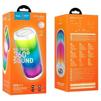 Портативна колонка HOCO HC8 Pulsating colorful luminous wireless speaker, 10W, White (6931474752864) [806316]