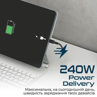 Кабель Promate PowerBolt240 USB Type-C - USB Type-C (M/M), 5 A, 240 W, 1 м, Black (powerbolt240-1m.black) [604302]