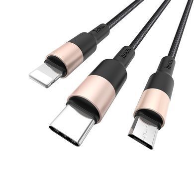 Кабель HOCO X26 USB to iP+Type-C+Micro 2A, 1m, nylon, aluminum connectors Black+Gold (6957531080275) [805250]