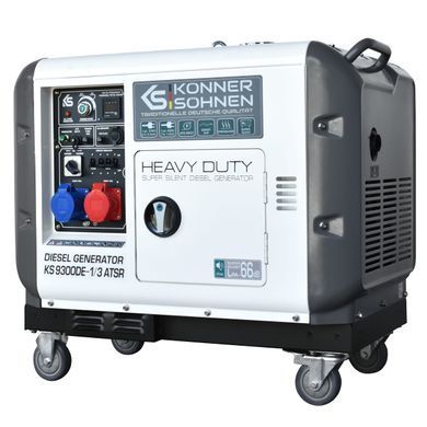 Генератор дизельний Konner&Sohnen KS 9300DE-1/3 ATSR, 230/400В, 6.5/6.0кВт, 7.5/7.0кВт, 1/3Фази, АВР(ATS), електростартер, 168кг (KS9300DE-1/3ATSR) [105934]