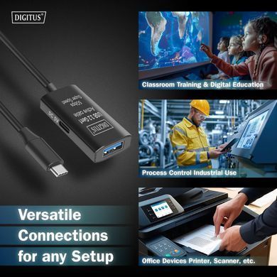 Подовжувач DIGITUS USB 3.2 Gen1 Active Cable 5G, C/M-A/F, 10м, чорний (DA-73111) [108634]