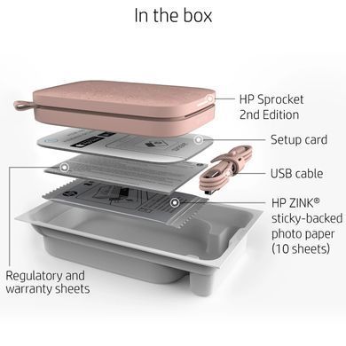 Фотопринтер портативний HP Sprocket Pink (2"x3",313x400dpi,Zink, 64MB,Bluetooth, колір рожевий) (HPISPP) [401714]