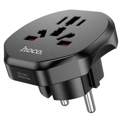 Мережевий адаптер HOCO AC6 Unimpeded universal conversion plug Black (6931474791511) [803289]