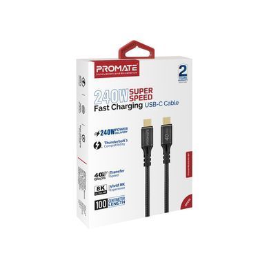 Кабель Promate PowerBolt240 USB Type-C - USB Type-C (M/M), 5 A, 240 W, 1 м, Black (powerbolt240-1m.black) [604302]