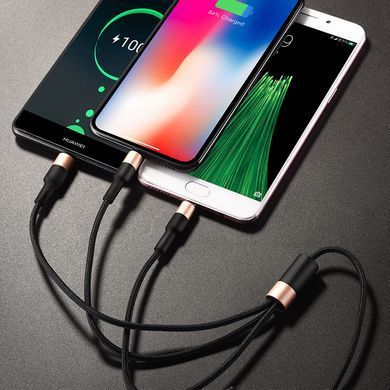Кабель HOCO X26 USB to iP+Type-C+Micro 2A, 1m, nylon, aluminum connectors Black+Gold (6957531080275) [805250]