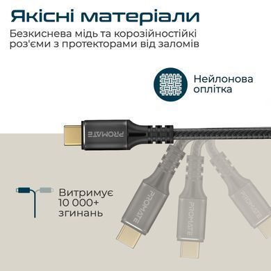 Кабель Promate PowerBolt240 USB Type-C - USB Type-C (M/M), 5 A, 240 W, 1 м, Black (powerbolt240-1m.black) [604302]