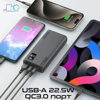 Універсальна мобільна батарея Promate Bolt-20PD Black 20000mAh (bolt-20pd.black) [603452]
