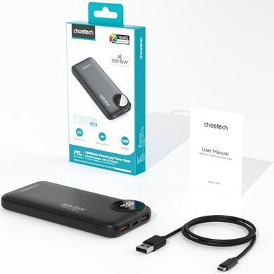 УМБ Choetech 10000mAh 22,5W PD 2xUSB-A, USB-C чорна (M15-B791-ACBK-NG) [405427]