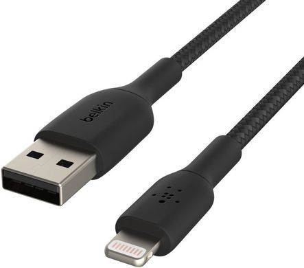 Кабель USB-A > Lightning заряджання/синхронізації Belkin 2м, 12Вт, плетений, чорний (CAA002BT2MBK) [108527]