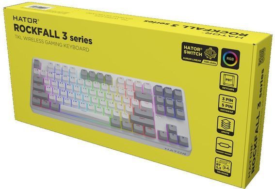 Клавіатура бездротова Hator Rockfall 3 Mecha TKL Wireless Orange White (HTK851UA) [606075]