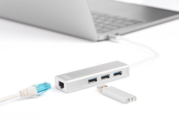 Концентратор DIGITUS USB-C - USB 3.0 3 Port Hub + Gigabit Ethernet (DA-70255) [108805]