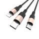 Кабель HOCO X26 USB to iP+Type-C+Micro 2A, 1m, nylon, aluminum connectors Black+Gold (6957531080275) [805250], фото 3