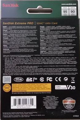 Карта пам'яті SanDisk SD 32GB C10 UHS-I U3 R100/W90MB/s Extreme Pro V30 (SDSDXXO-032G-GN4IN) [110037]