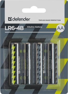 Батарейка AA/LR06 Лужна, Defender, (блістер 4 шт.) (56012) [404809]