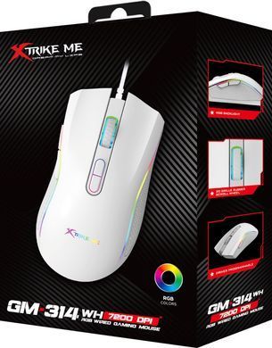 Мишка XTRIKE ME GM-314, ігрова 7200dpi., 7кн., RGB, біла (GM-314WH) [401280]
