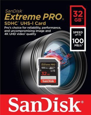 Карта пам'яті SanDisk SD 32GB C10 UHS-I U3 R100/W90MB/s Extreme Pro V30 (SDSDXXO-032G-GN4IN) [110037]