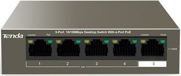 Комутатор TENDA 4xFE PoE, 1xFE Uplink (TEF1105P-4-63W) [104882]