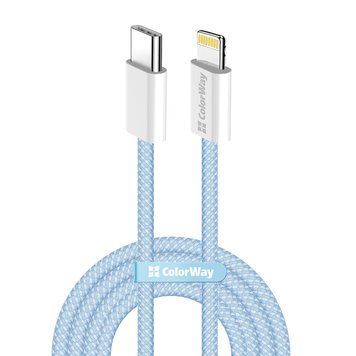 Кабель ColorWay Lightning + USB Type-C (M/M), 3.0 А, 1 м, Blue (CW-CBPDCL061-BL) [604167]