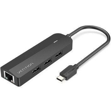 USB-хаб Vention USB-C to USB 3.0*3/RJ45/Micro-B HUB 0.15M Black ABS Type (TGPBB) [802757]