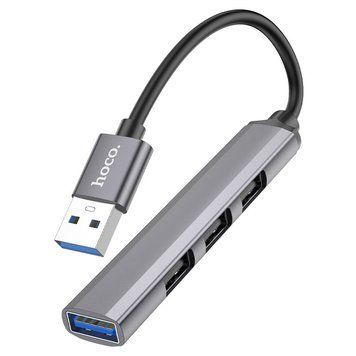 USB-хаб HOCO HB26 4 in 1 adapter(USB to USB3.0+USB2.0*3) Metal Gray (6931474765468) [803603]